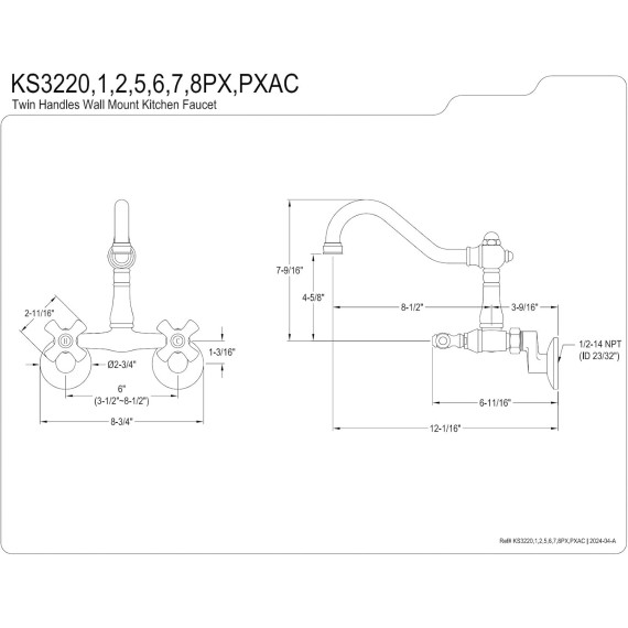 Kingston Brass KS3221PX Vintage Kitchen Faucet, 8-1/2 inch in Spout Reach, Polished Chrome