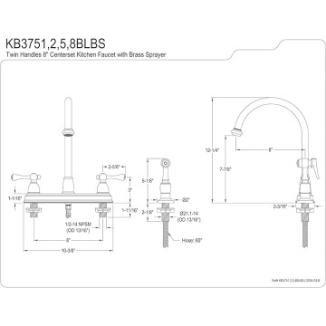 KB3752BLBS Vintage set Kitchen Faucet with Brass Sprayer, 8-1/2-Inch, Polished Brass