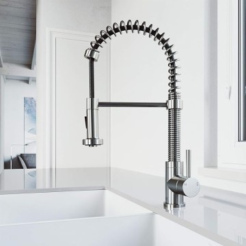 Edison 19'' H Single Handle Pull-Down Sprayer Kitchen Faucet in Stainless Steel-VG02001ST