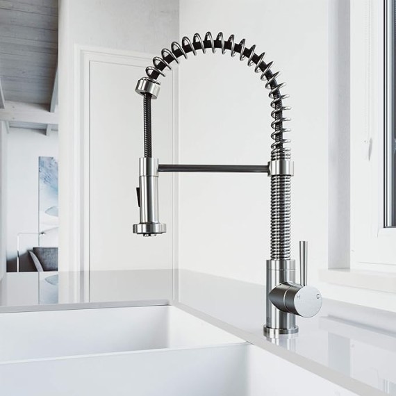 Edison 19'' H Single Handle Pull-Down Sprayer Kitchen Faucet in Stainless Steel-VG02001ST