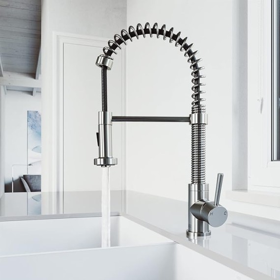 Edison 19'' H Single Handle Pull-Down Sprayer Kitchen Faucet in Stainless Steel-VG02001ST