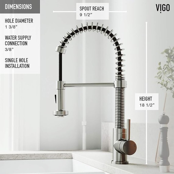 Edison 19'' H Single Handle Pull-Down Sprayer Kitchen Faucet in Stainless Steel-VG02001ST