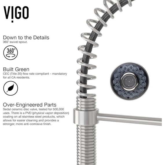 Edison 19'' H Single Handle Pull-Down Sprayer Kitchen Faucet in Stainless Steel-VG02001ST