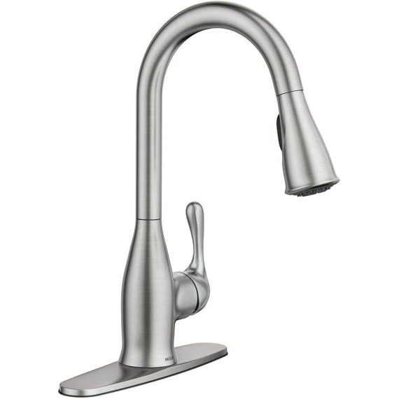 Kaden Spot Resist Stainless One-Handle Transitional Kitchen Pulldown Faucet with Reflex and Power Clean Spray Technology, 87966SRS