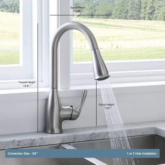 Kaden Spot Resist Stainless One-Handle Transitional Kitchen Pulldown Faucet with Reflex and Power Clean Spray Technology, 87966SRS