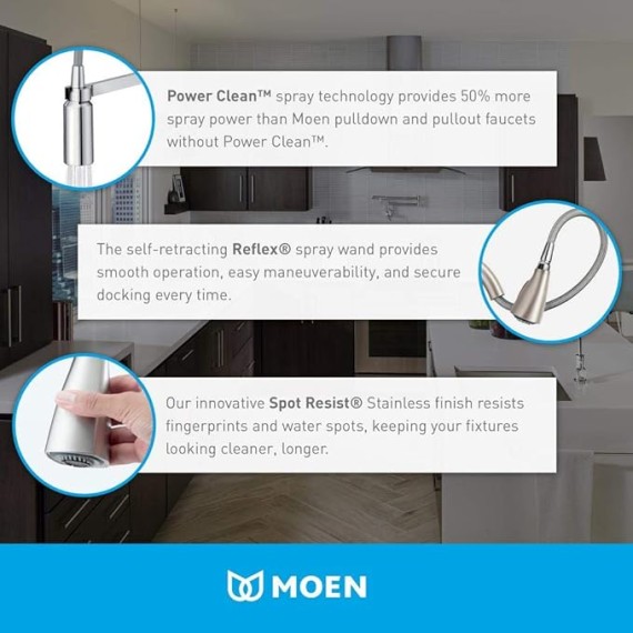 Kaden Spot Resist Stainless One-Handle Transitional Kitchen Pulldown Faucet with Reflex and Power Clean Spray Technology, 87966SRS