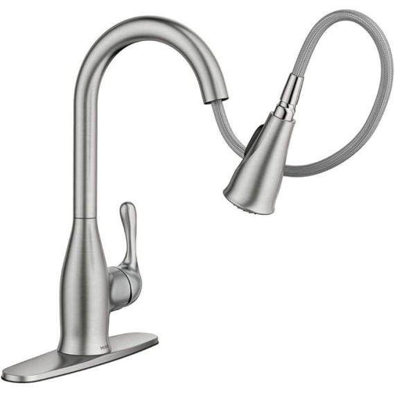 Kaden Spot Resist Stainless One-Handle Transitional Kitchen Pulldown Faucet with Reflex and Power Clean Spray Technology, 87966SRS