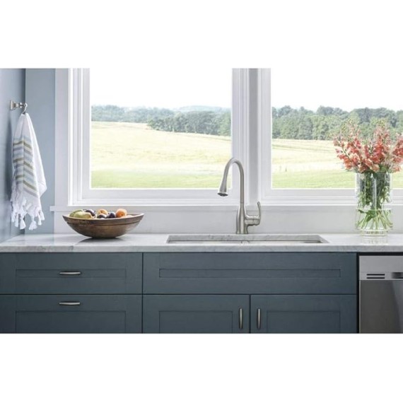 Kaden Spot Resist Stainless One-Handle Transitional Kitchen Pulldown Faucet with Reflex and Power Clean Spray Technology, 87966SRS
