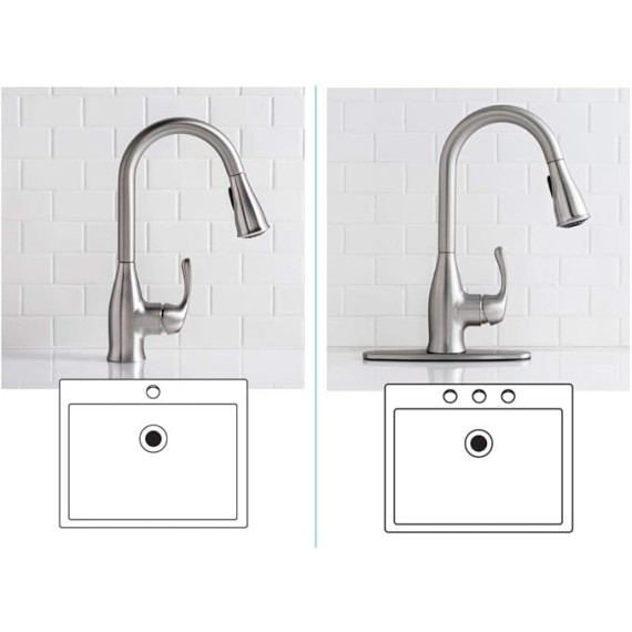Kaden Spot Resist Stainless One-Handle Transitional Kitchen Pulldown Faucet with Reflex and Power Clean Spray Technology, 87966SRS
