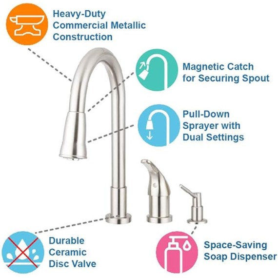 Grandview Pull-Down Kitchen Sink Faucet with Soap Dispenser (Brushed Satin Nickel)