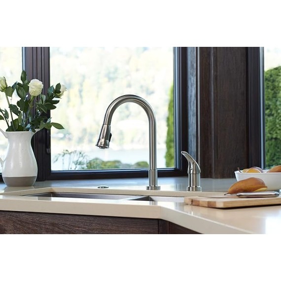 Grandview Pull-Down Kitchen Sink Faucet with Soap Dispenser (Brushed Satin Nickel)