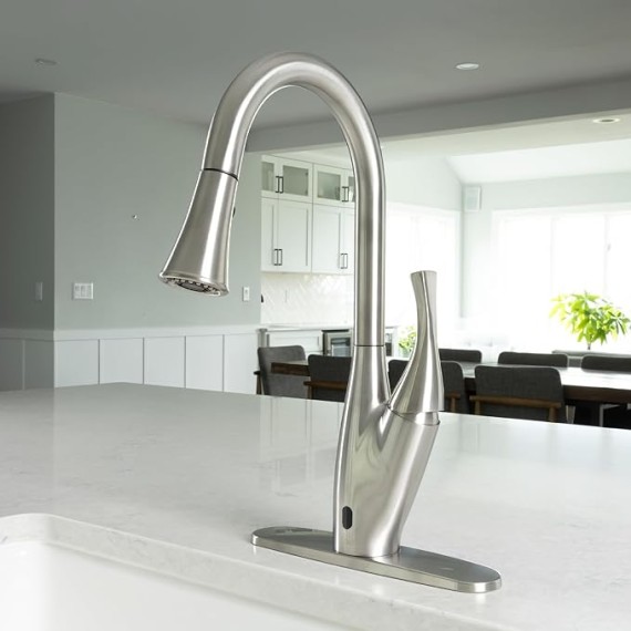 FLOW X Touchless Kitchen Faucet with Pull Down Sprayer, High Single Handle, Brushed Nickel