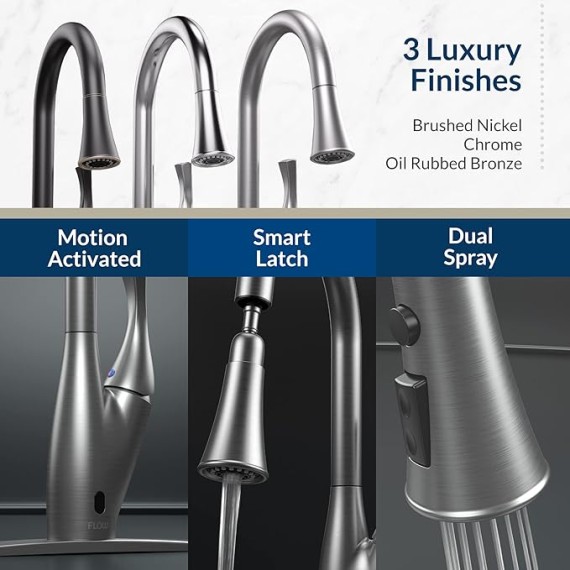 FLOW X Touchless Kitchen Faucet with Pull Down Sprayer, High Single Handle, Brushed Nickel