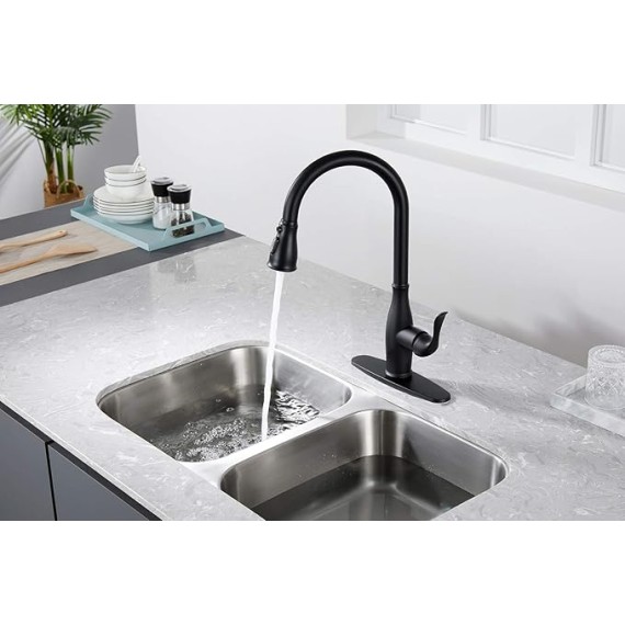 Touchless Kitchen Faucet with Pull Down Sprayer, Single Handle Motion Sensor Kitchen Faucet with 360-Degree Swivel, Matte Black Stainless Steel High Arc Kitchen Faucet with 3 Various Spray Functions