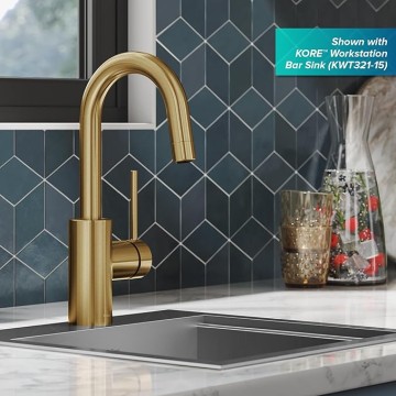  Oletto Single Handle Kitchen Bar Faucet with QuickDock Top Mount Assembly in Brushed Brass, KPF-2600BB