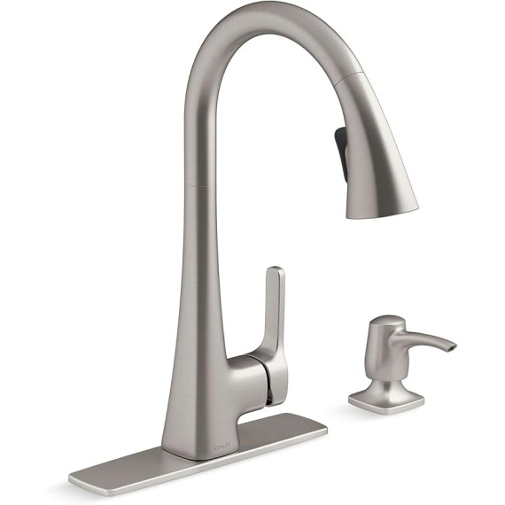 R22867-SD-VS Maxton Pull-Down Kitchen Faucet with Soap Dispenser/Lotion Dispenser, Kitchen Sink Faucet with Pull Down Sprayer, Vibrant Stainless