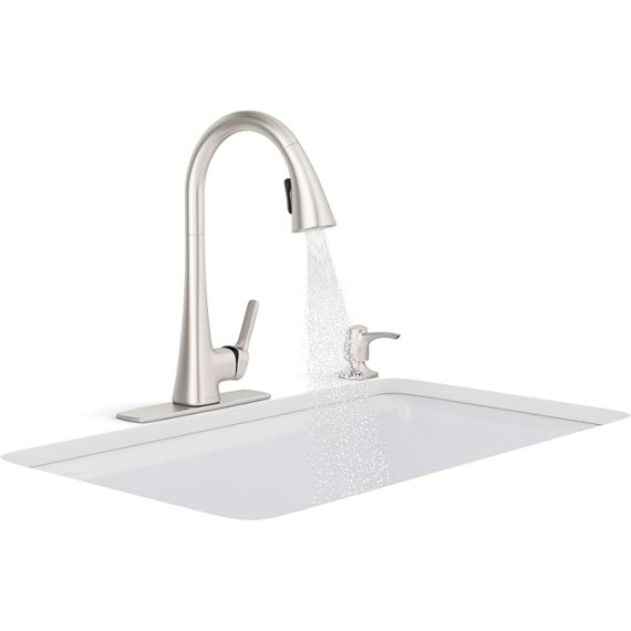 R22867-SD-VS Maxton Pull-Down Kitchen Faucet with Soap Dispenser/Lotion Dispenser, Kitchen Sink Faucet with Pull Down Sprayer, Vibrant Stainless