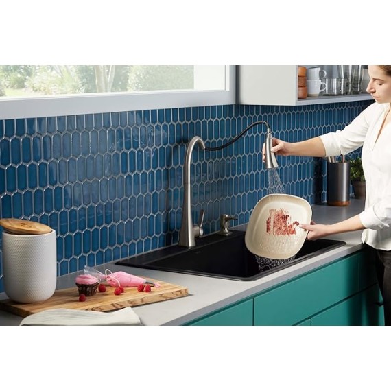 R22867-SD-VS Maxton Pull-Down Kitchen Faucet with Soap Dispenser/Lotion Dispenser, Kitchen Sink Faucet with Pull Down Sprayer, Vibrant Stainless