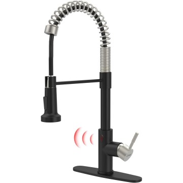 Black and Nickel Touchless Kitchen Faucet with Pull Down Sprayer, Motion Sensor Smart Hands-Free Single Handle Kitchen Sink Faucet, Single Hole Kitchen Spring Faucet