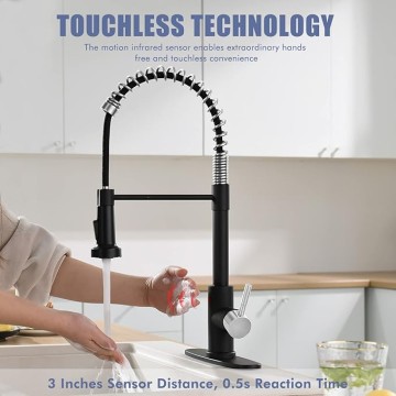 Black and Nickel Touchless Kitchen Faucet with Pull Down Sprayer, Motion Sensor Smart Hands-Free Single Handle Kitchen Sink Faucet, Single Hole Kitchen Spring Faucet