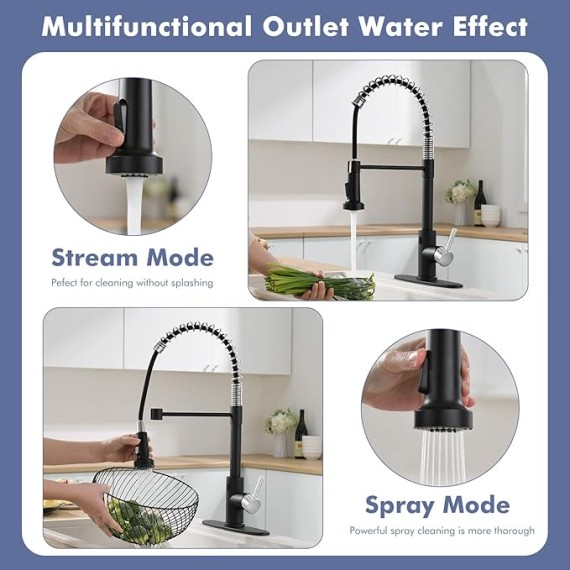 Black and Nickel Touchless Kitchen Faucet with Pull Down Sprayer, Motion Sensor Smart Hands-Free Single Handle Kitchen Sink Faucet, Single Hole Kitchen Spring Faucet