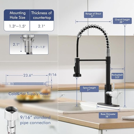 Black and Nickel Touchless Kitchen Faucet with Pull Down Sprayer, Motion Sensor Smart Hands-Free Single Handle Kitchen Sink Faucet, Single Hole Kitchen Spring Faucet