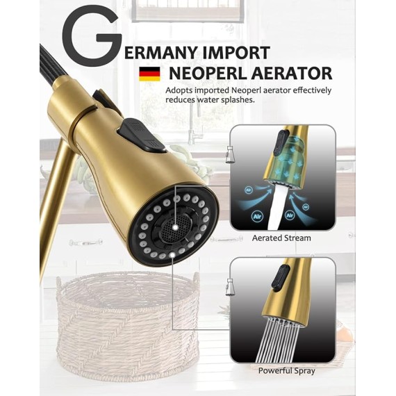 3-in-1 Kitchen Faucet Drinking Water Faucet - Brushed Gold Drinking Water Faucet Commercial Style Pull-Down Single Handle Filter Kitchen Faucet for Water Filtration System