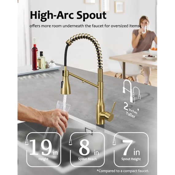 3-in-1 Kitchen Faucet Drinking Water Faucet - Brushed Gold Drinking Water Faucet Commercial Style Pull-Down Single Handle Filter Kitchen Faucet for Water Filtration System