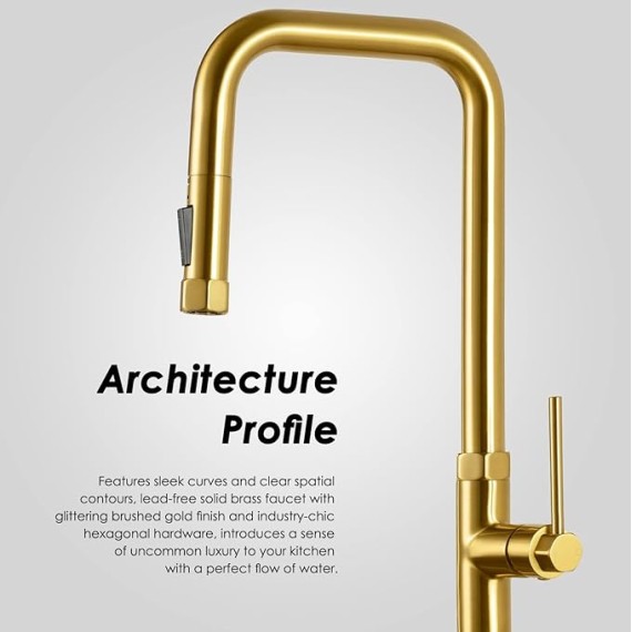 Brushed Gold Kitchen Faucets with Soap Dispenser - Modern Single Handle Pull-Down Sprayer Kitchen Faucet with Soap Dispenser, Brass Kitchen Faucet