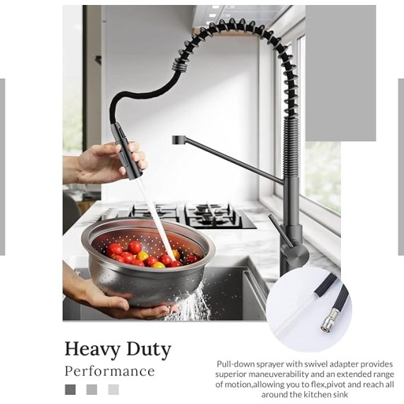 Kitchen Faucet with Pull Down Sprayer - Commercial Style Kitchen Faucets - Magnetic Docking 22.625 inch High Arc Grifos Cocina (Metallic Gray)