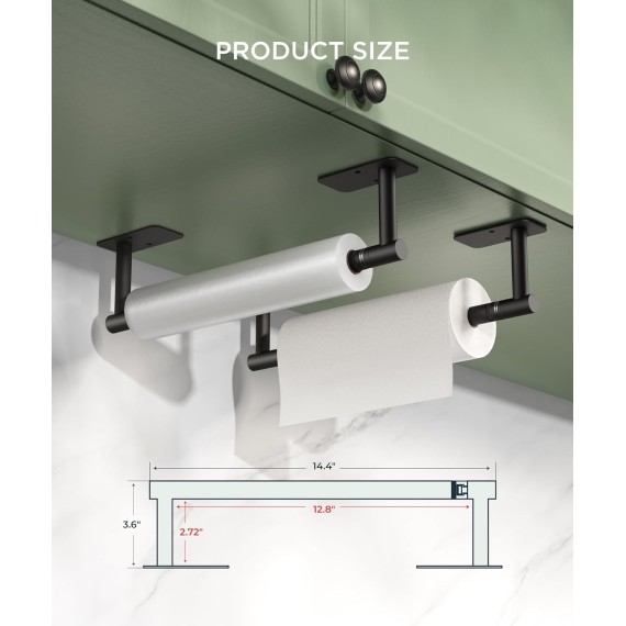 Matte Black Paper Towel Holder Wall Mount,self Adhesive Paper Towel Holder Under Kitchen Cabinet, Black Paper Towel Holder Under Cabinet, Bar Sinks Double Post Pivoting Paper Towel Roll Holder