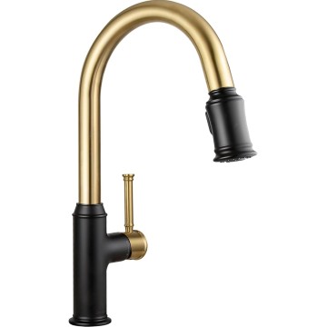 Curtura Black and Gold Kitchen Faucet with Pull-Down Sprayer, Single Handle Kitchen Sink Faucet with 2-Function Sprayer for 1 Hole and 3 Hole, Deck Plate Included, KF421-GB