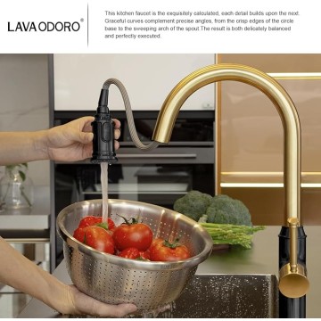 Curtura Black and Gold Kitchen Faucet with Pull-Down Sprayer, Single Handle Kitchen Sink Faucet with 2-Function Sprayer for 1 Hole and 3 Hole, Deck Plate Included, KF421-GB