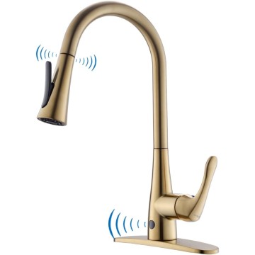 Touchless Kitchen Faucet,Dual Motion Sensor Kitchen Sink faucets with Pull Down Sprayer,Healthy Material,Easy DIY Install (Gold)