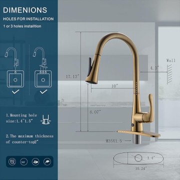 Touchless Kitchen Faucet,Dual Motion Sensor Kitchen Sink faucets with Pull Down Sprayer,Healthy Material,Easy DIY Install (Gold)