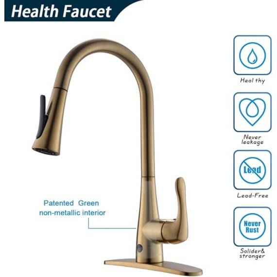 Touchless Kitchen Faucet,Dual Motion Sensor Kitchen Sink faucets with Pull Down Sprayer,Healthy Material,Easy DIY Install (Gold)