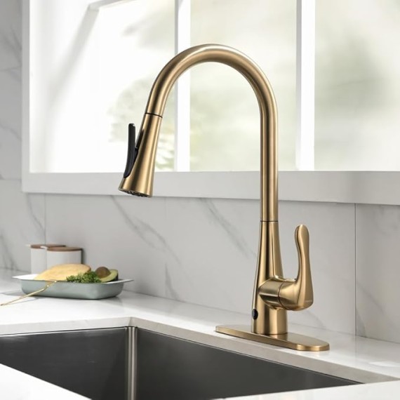 Touchless Kitchen Faucet,Dual Motion Sensor Kitchen Sink faucets with Pull Down Sprayer,Healthy Material,Easy DIY Install (Gold)