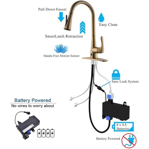 Touchless Kitchen Faucet,Dual Motion Sensor Kitchen Sink faucets with Pull Down Sprayer,Healthy Material,Easy DIY Install (Gold)