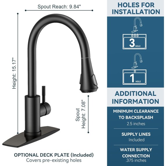 LED Kitchen Faucets, Black Kitchen Faucet with Pull Down Sprayer, Stainless Steel Kitchen Faucets with Temperature Digital Display, Sink Faucet for Farmhouse Camper Laundry Rv Bar