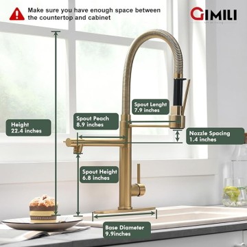 Commercial Dual-Spout Gold Kitchen Sink Faucet with Pull Down Sprayer