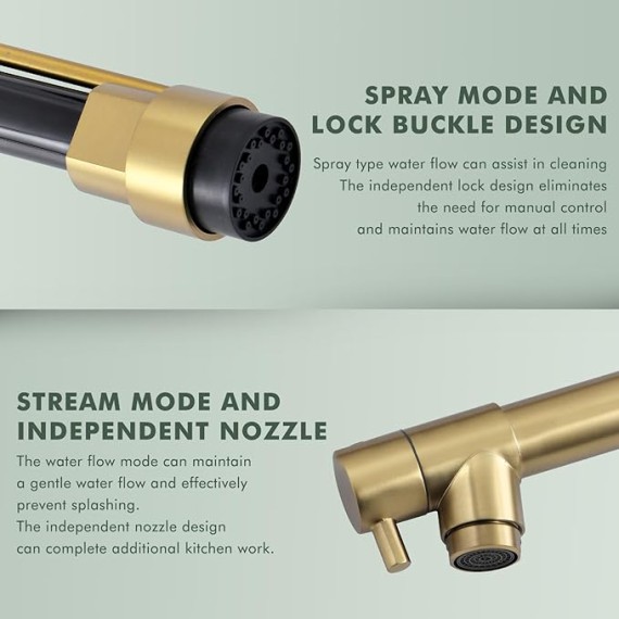 Commercial Dual-Spout Gold Kitchen Sink Faucet with Pull Down Sprayer