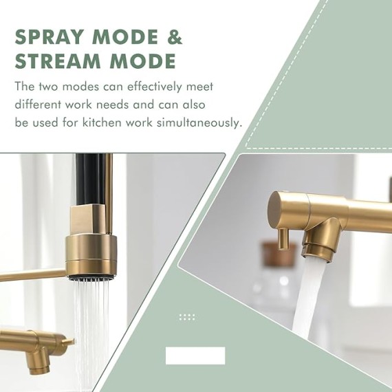 Commercial Dual-Spout Gold Kitchen Sink Faucet with Pull Down Sprayer
