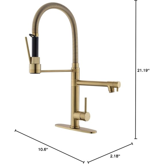 Commercial Dual-Spout Gold Kitchen Sink Faucet with Pull Down Sprayer