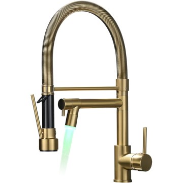 LED Kitchen Sink Faucet with Pull Down Sprayer Brushed Gold
