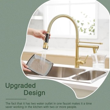 LED Kitchen Sink Faucet with Pull Down Sprayer Brushed Gold