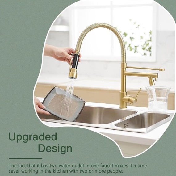 LED Kitchen Sink Faucet with Pull Down Sprayer Brushed Gold