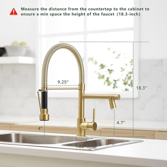 LED Kitchen Sink Faucet with Pull Down Sprayer Brushed Gold