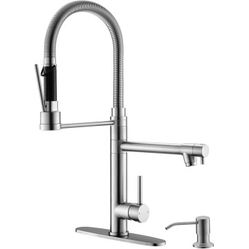 Kitchen Faucet with Soap Dispenser Commercial Kitchen Faucet with Pull Down Sprayer Double-Headed Single Handle Spring Stainless Steel Brushed Nickel Kitchen Sink Faucet