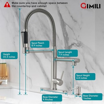 Kitchen Faucet with Soap Dispenser Commercial Kitchen Faucet with Pull Down Sprayer Double-Headed Single Handle Spring Stainless Steel Brushed Nickel Kitchen Sink Faucet