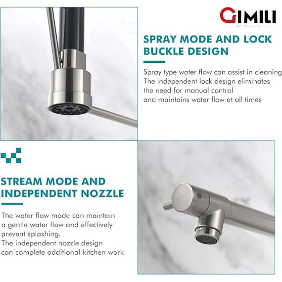 Kitchen Faucet with Soap Dispenser Commercial Kitchen Faucet with Pull Down Sprayer Double-Headed Single Handle Spring Stainless Steel Brushed Nickel Kitchen Sink Faucet